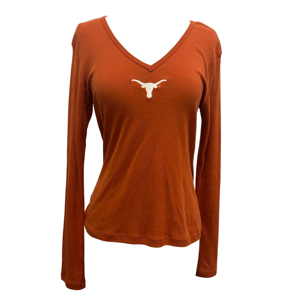Social Wearness Texas Longhorns Womens V-Neck Long Sleeve Shirt Burnt Orange L